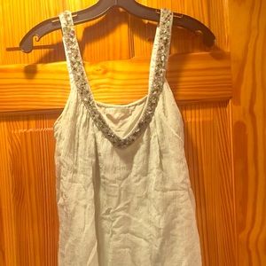 Silk tank top with bejeweled straps and neckline